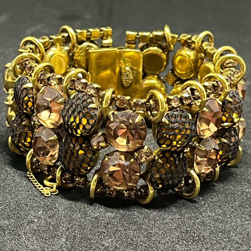 1572 * Kramer Vintage Rare “The Golden Look” Fishnet Crystal Bracelet - Picture 1 of 6